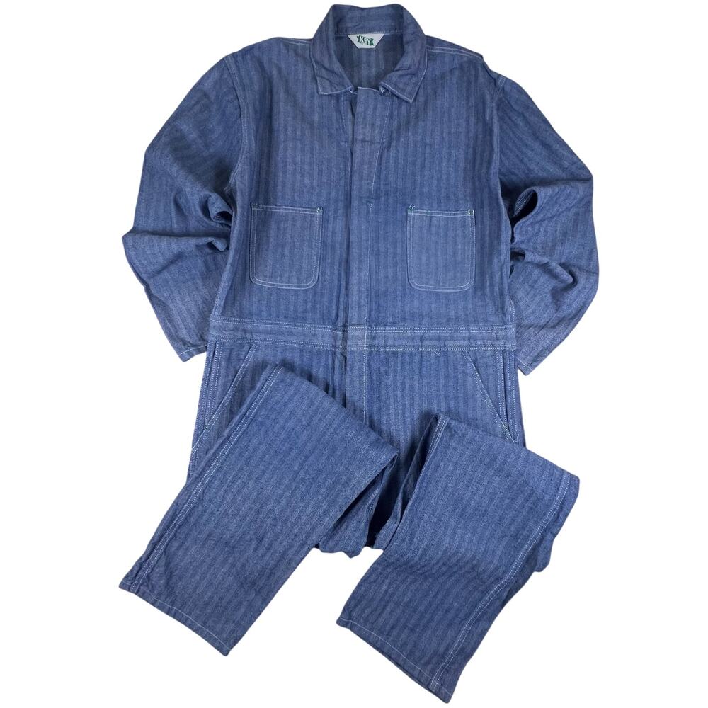 Vintage Key Hickory Stripe Coveralls Mens XL 44x30 USA Denim Workwear Jumpsuit